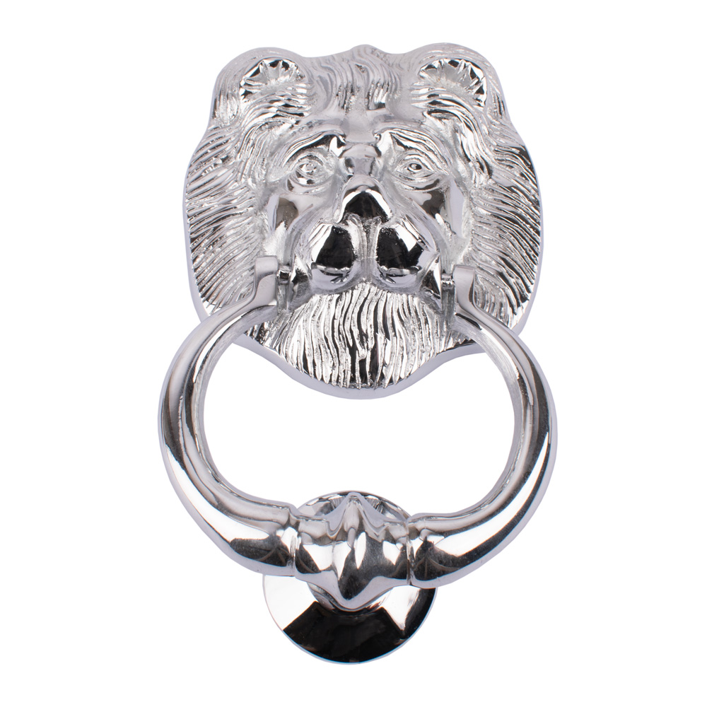 Dart Lion Head Cast Brass Door Knocker 177mm x 107mm - Polished Chrome